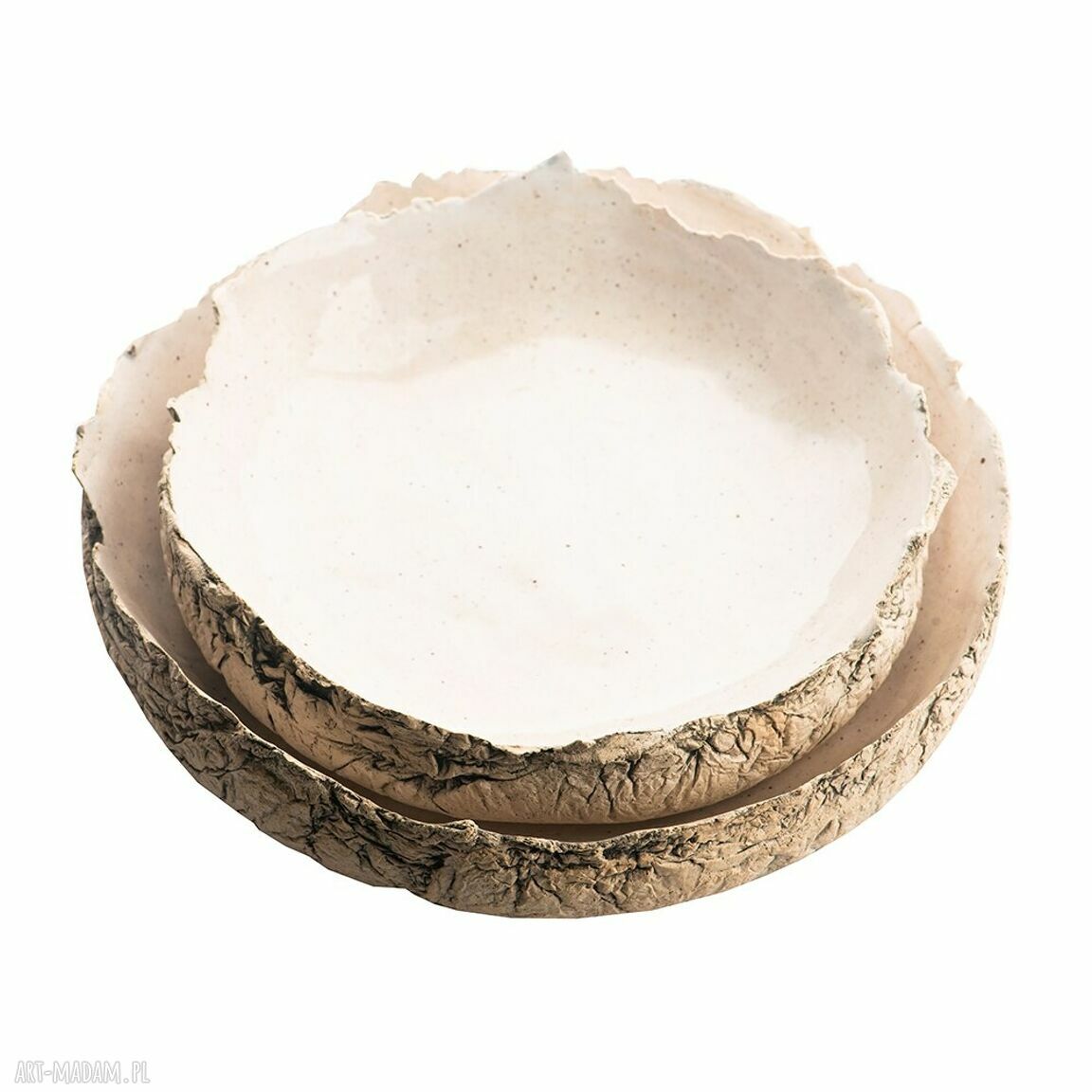 Zestaw pater ceramicznych (2 szt.) - ręcznie robione, z jasnej gliny