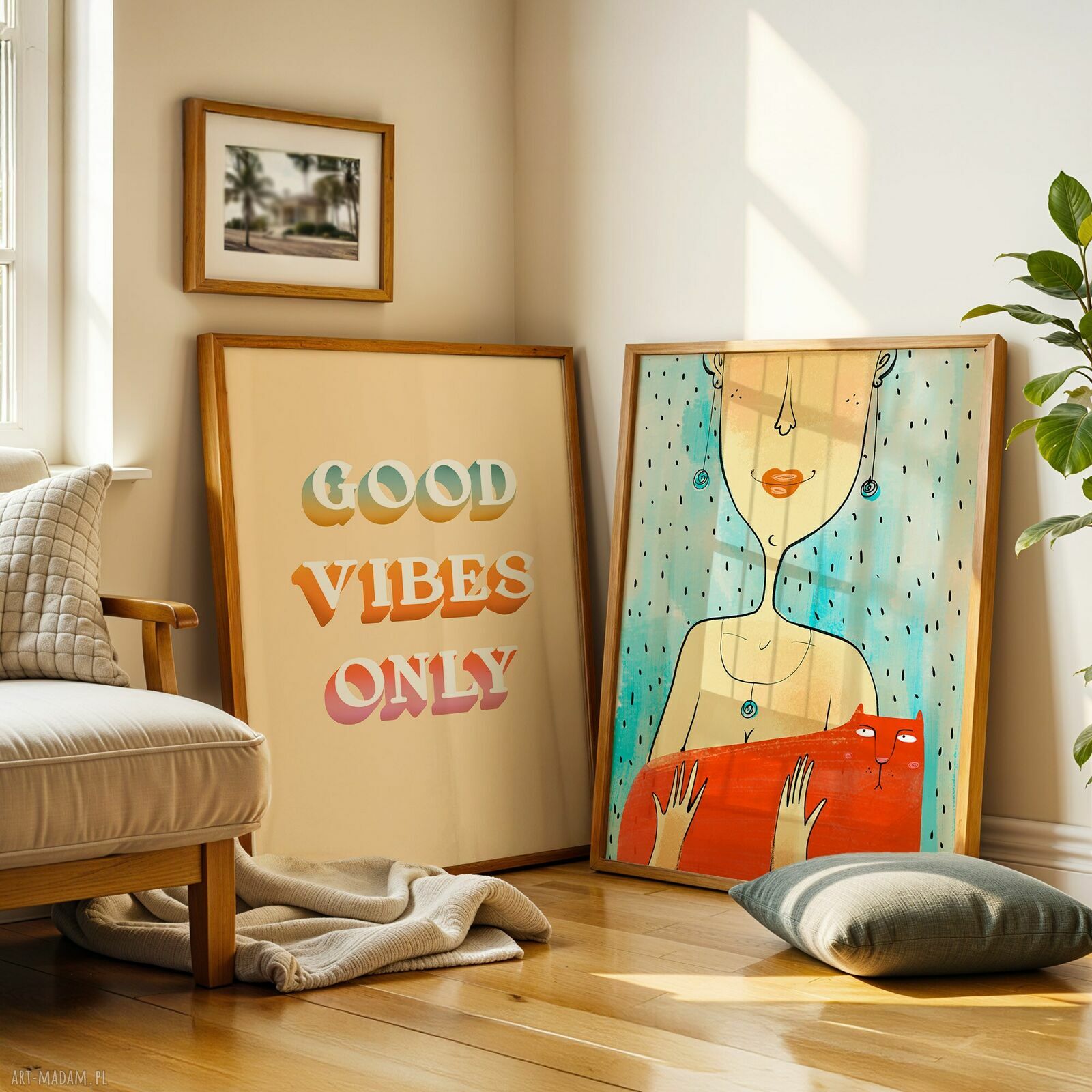 Zestaw plakatów 2x 40x50 cm Good Vibes Only z kotem set213