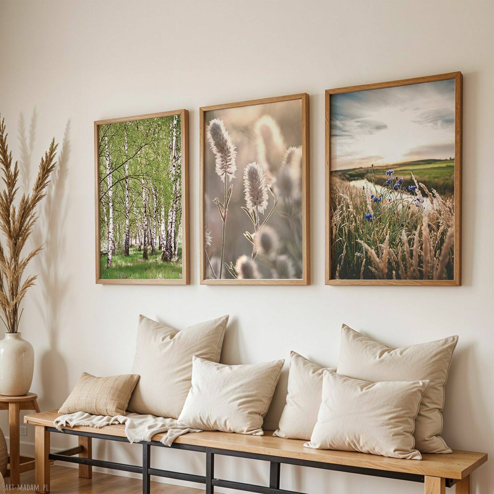 Zestaw plakatów 40x50 cm - tryptyk Natura: brzozy, chabry i trawy