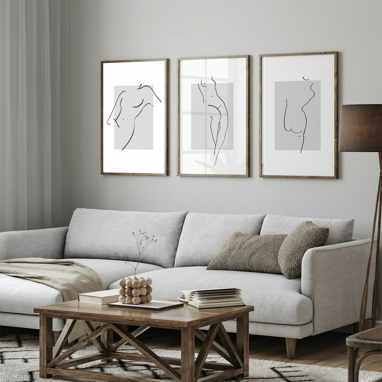 Zestaw plakatów 50x70 cm Akt line art tryptyk - 3 sztuki, bez ram