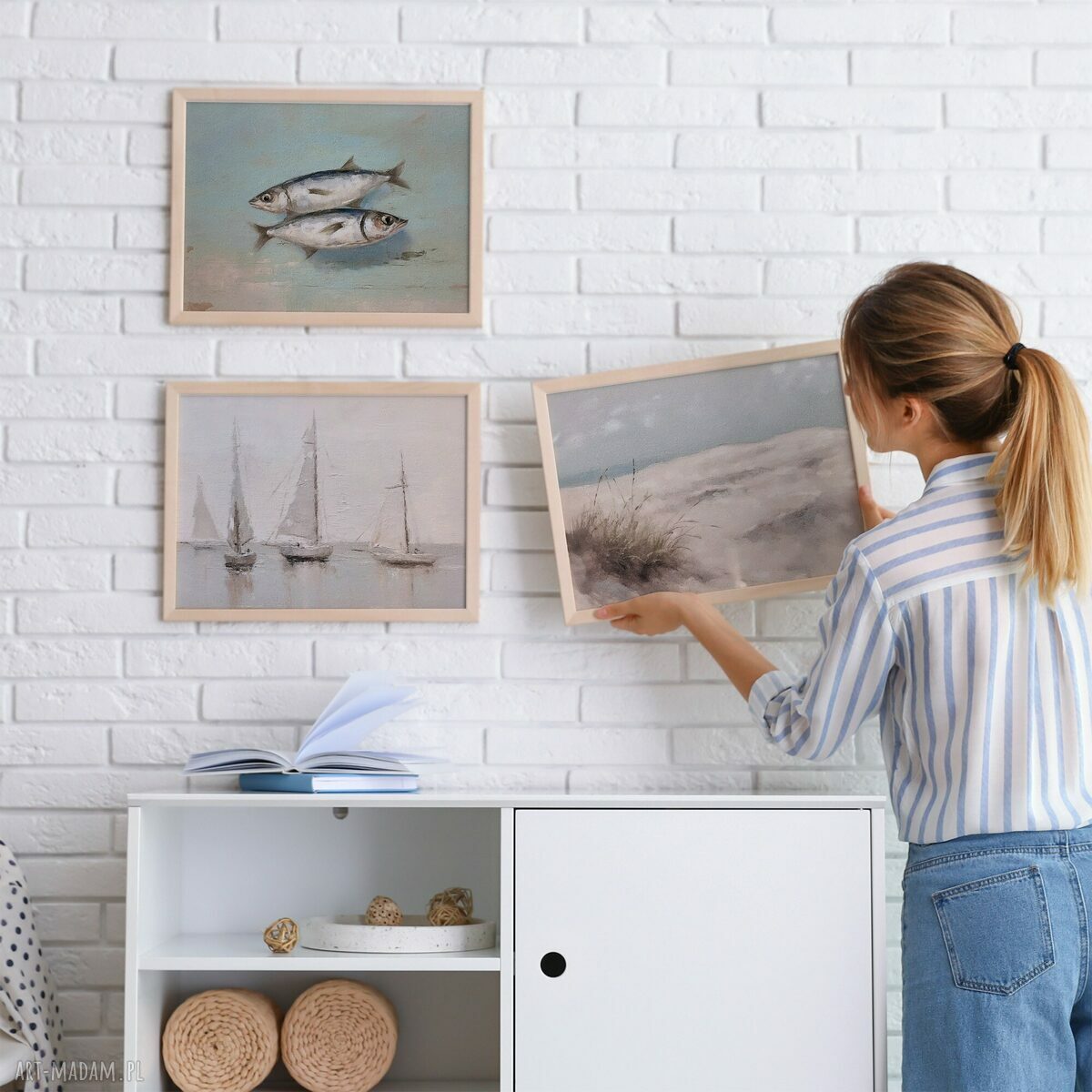 Tryptyk Bałtyk 50x70 do salonu - ryby, plaża i żaglówki