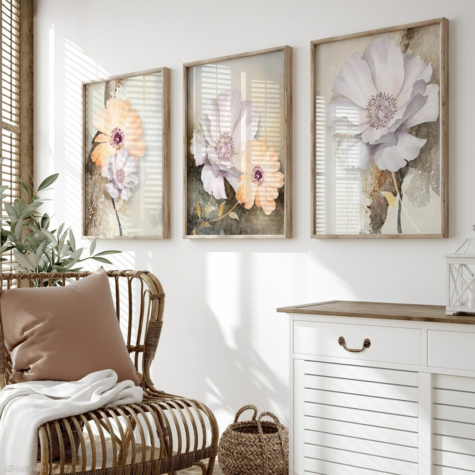 Zestaw plakatów 50x70 cm Pastelowe kwiaty - tryptyk natura