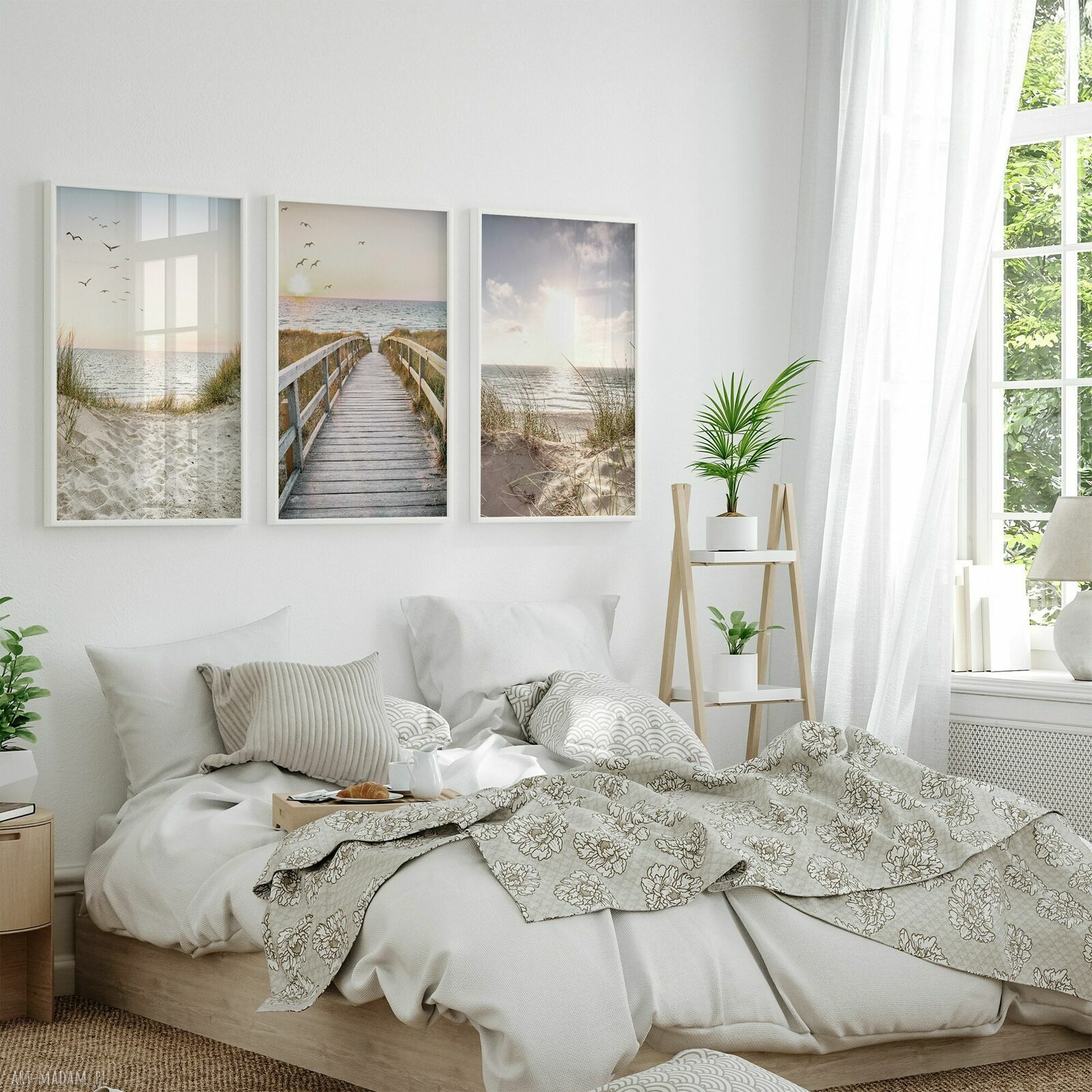 Pejzaże morskie w stylu Hampton - zestaw plakatów 50x70 cm tryptyk