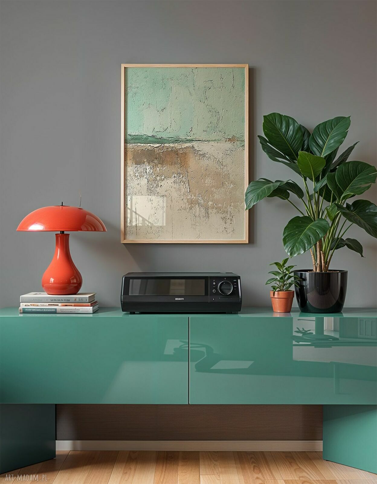 Zestaw plakatów 30x40 cm - Abstrakcyjny horyzont (set209), tryptyk do salonu w stylu Hampton