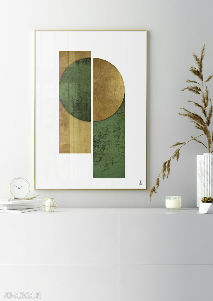 Zestaw 2 plakatów 40x50 cm - minimalistyczna abstrakcja w zieleni, bieli i beżu