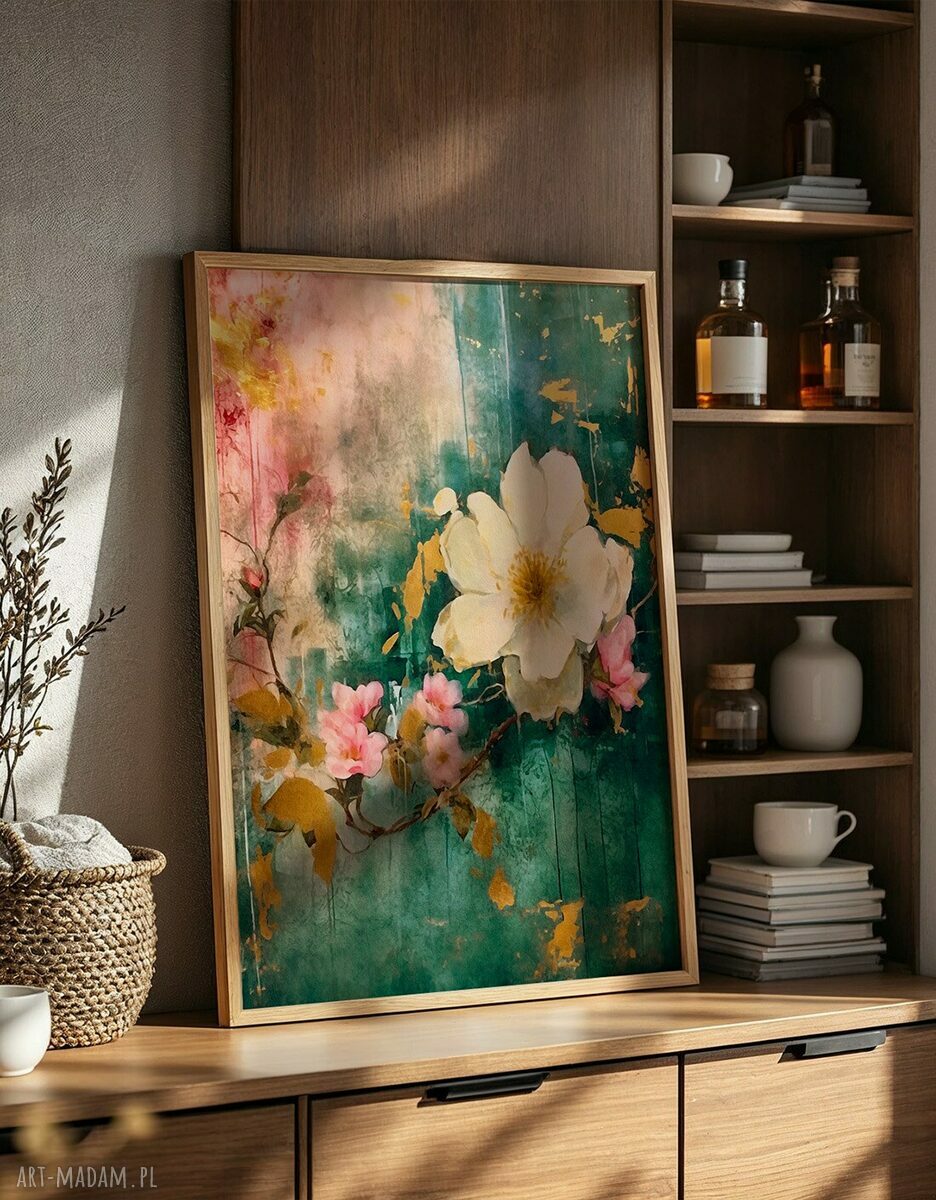 Zestaw plakatów 40x50 cm - Kwiaty na abstrakcji (tryptyk 3 szt.)