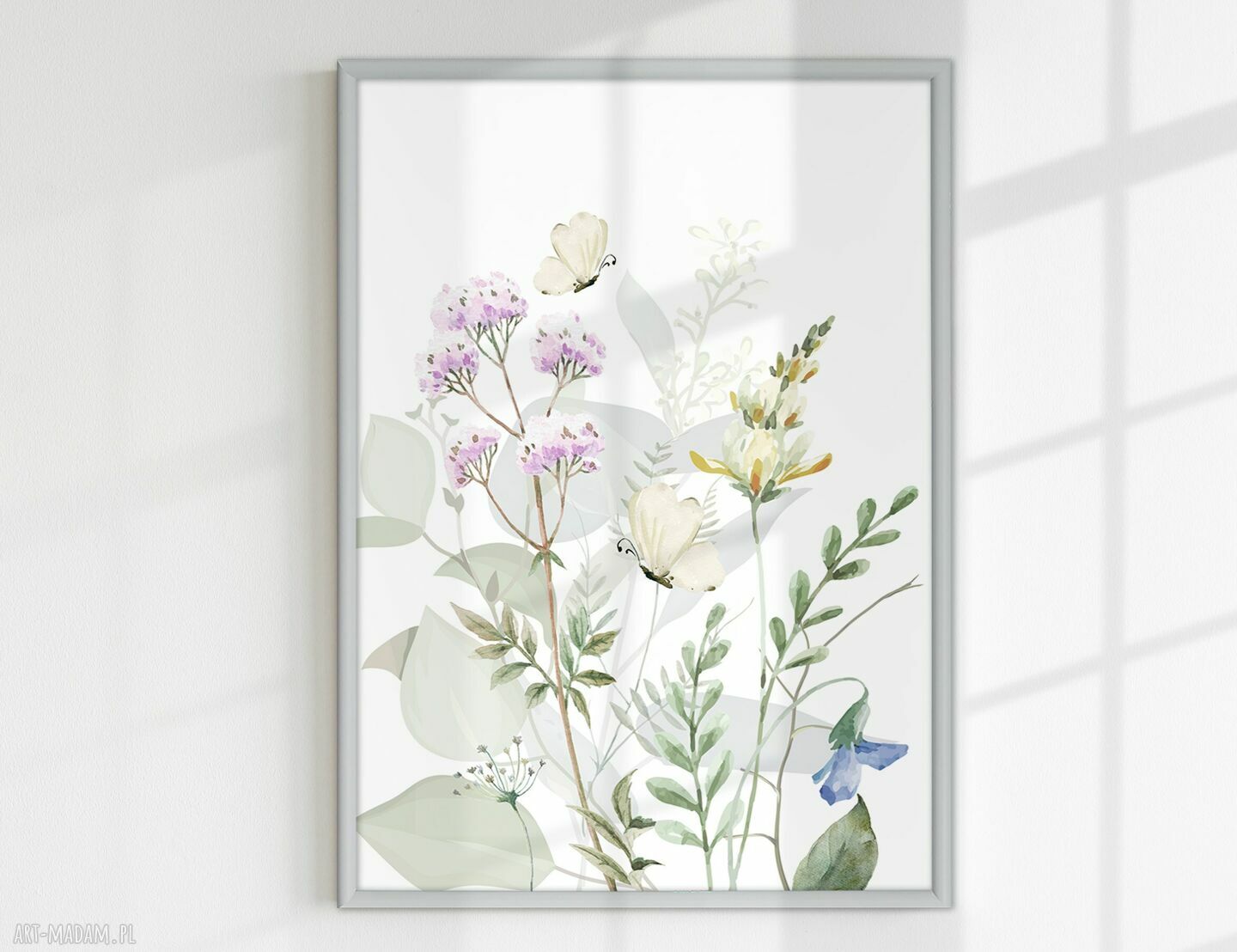 Tryptyk botaniczny 3 plakaty 40x50 cm: łąka, kwiaty i motyle