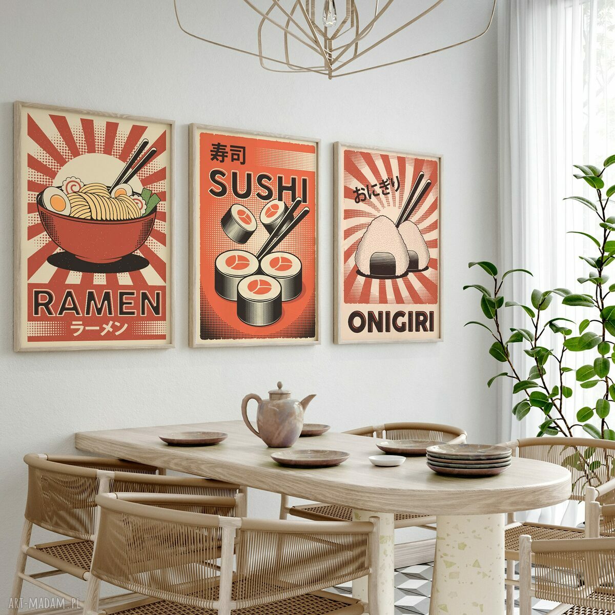 Zestaw plakatów 40x50 cm Sushi, Ramen, Onigiri (tryptyk)