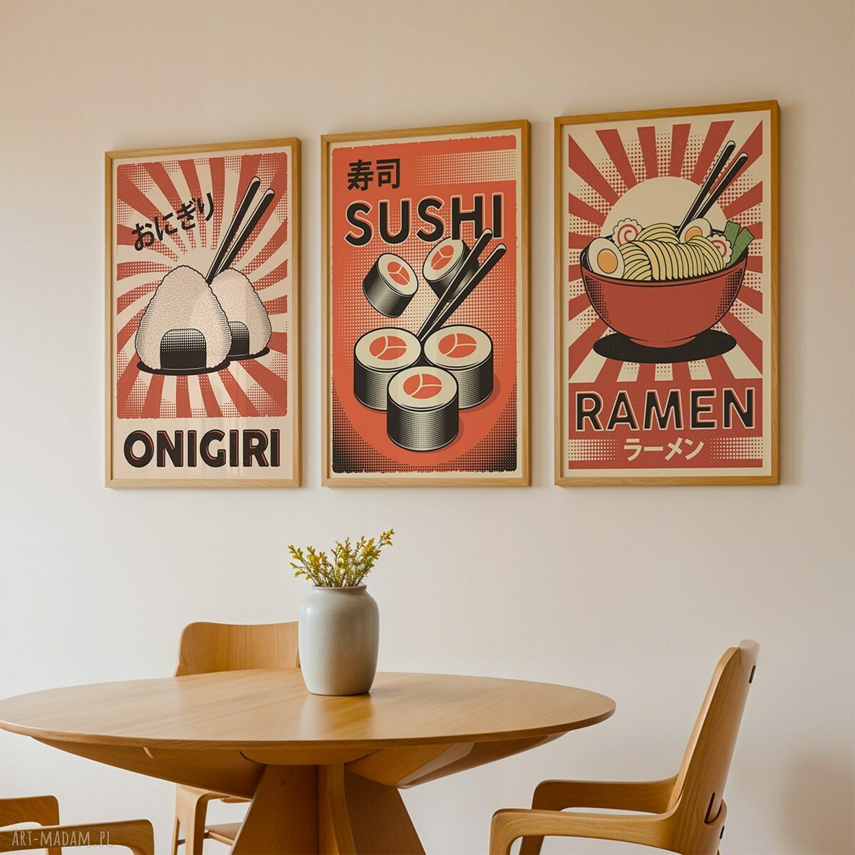 Zestaw plakatów Sushi Ramen Onigiri 30x40 cm - tryptyk 3 sztuki