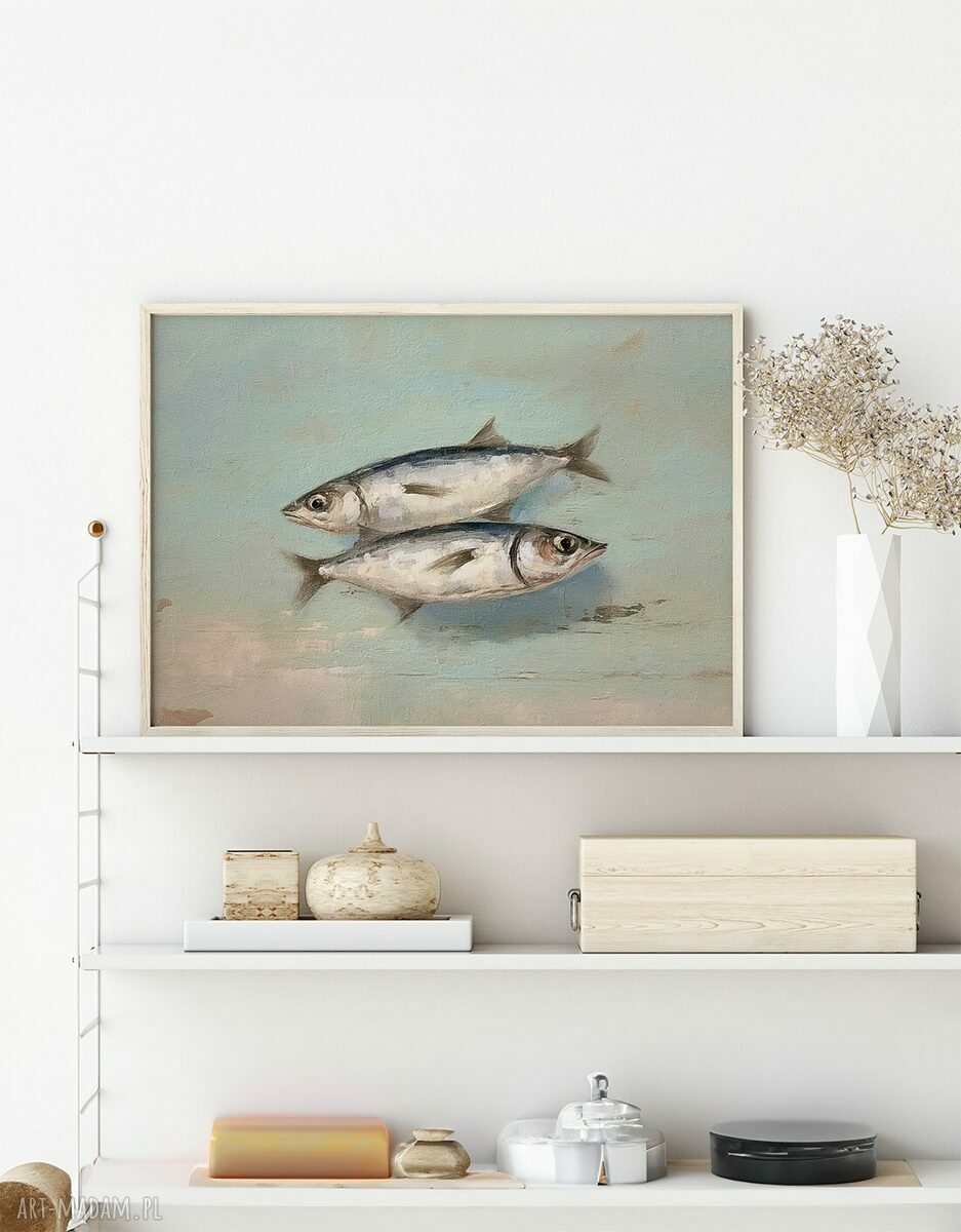 Bałtyk w stylu hampton - tryptyk plakatów 30x40 cm: ryby, plaża i żaglówki