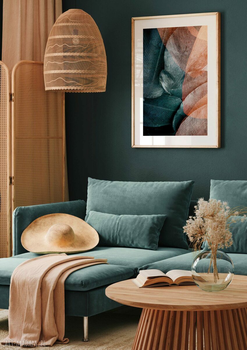 Botaniczne plakaty 40x50 cm - zestaw 3 szt. z liściem miłorzębu do salonu i sypialni (bez ram)