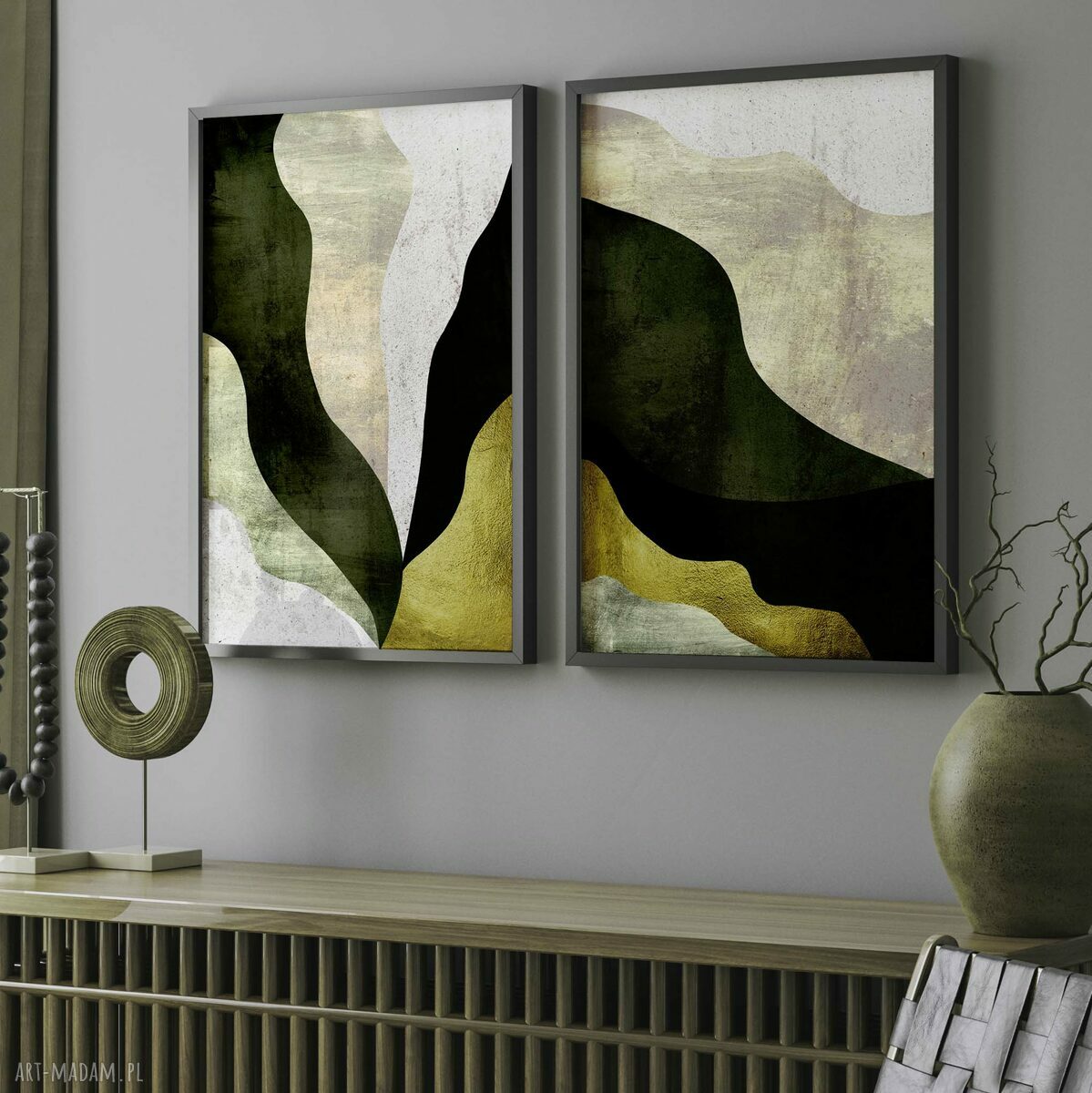 Zestaw 2 plakatów 40x50 cm Abstrakcja z zielenią