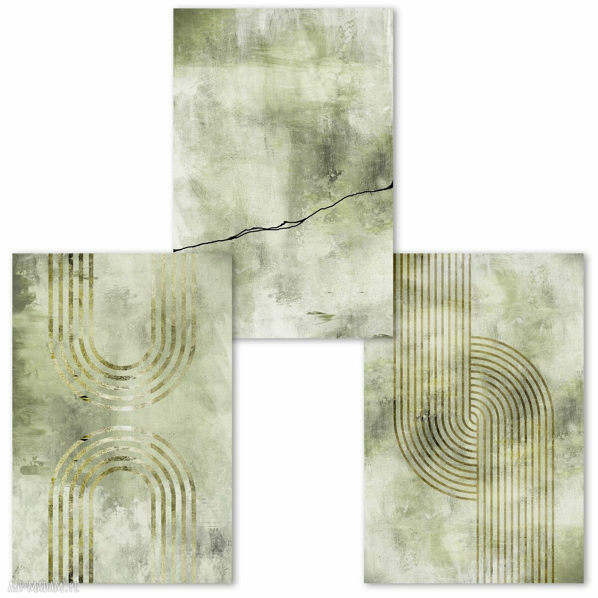 Zestaw 3 plakatów 50x70 cm w kolorze zieleń - mid century modern abstrakcja