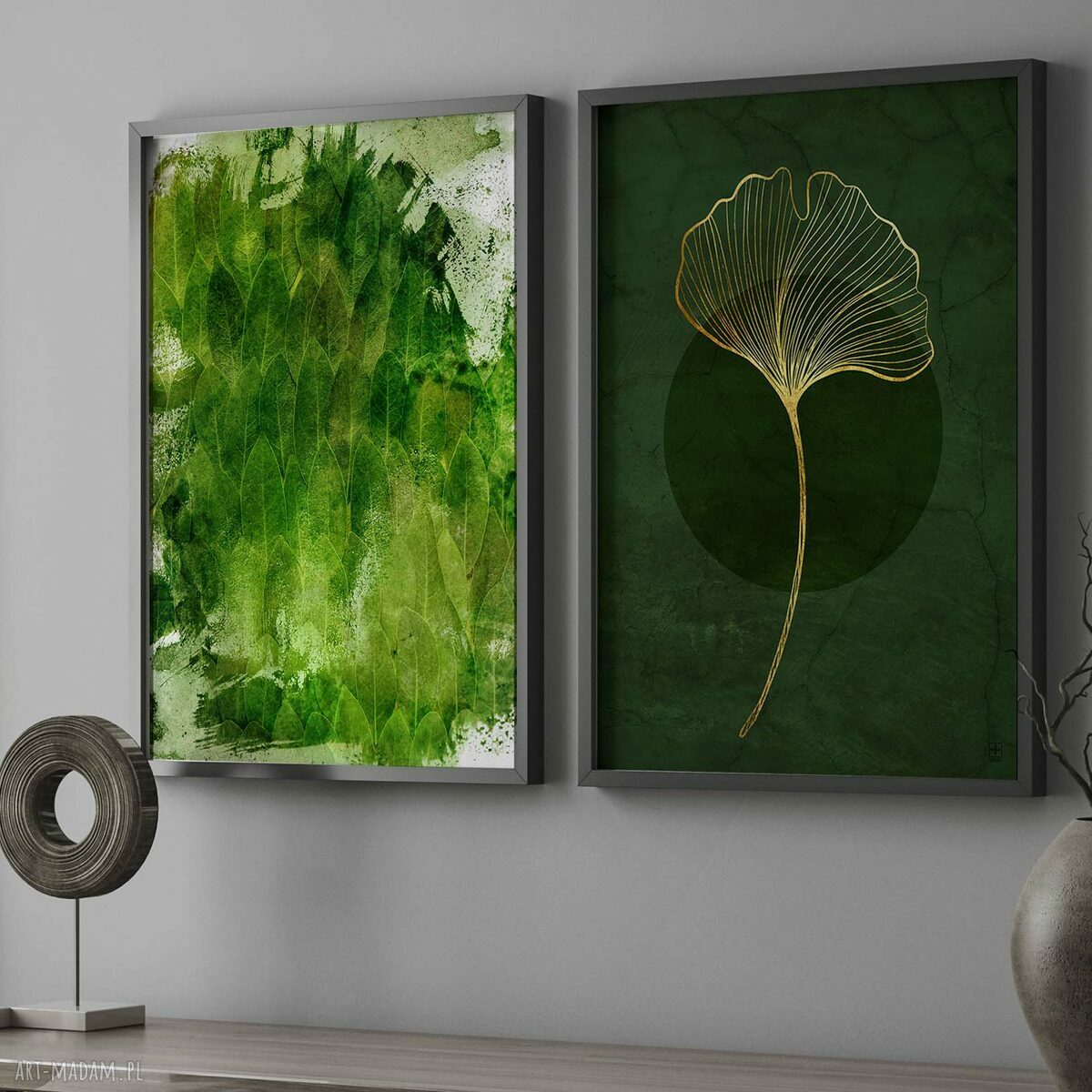 Zestaw plakatów 30x40 cm - abstrakcja z liściem miłorzębu (2 szt.)