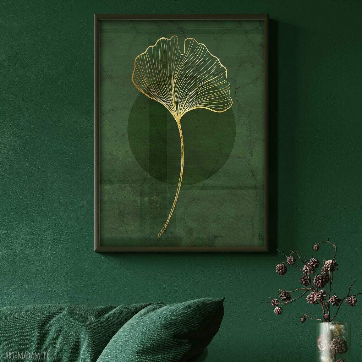 Zestaw 2 plakatów 50x70 cm z liściem miłorzębu - botaniczna dekoracja do salonu i sypialni