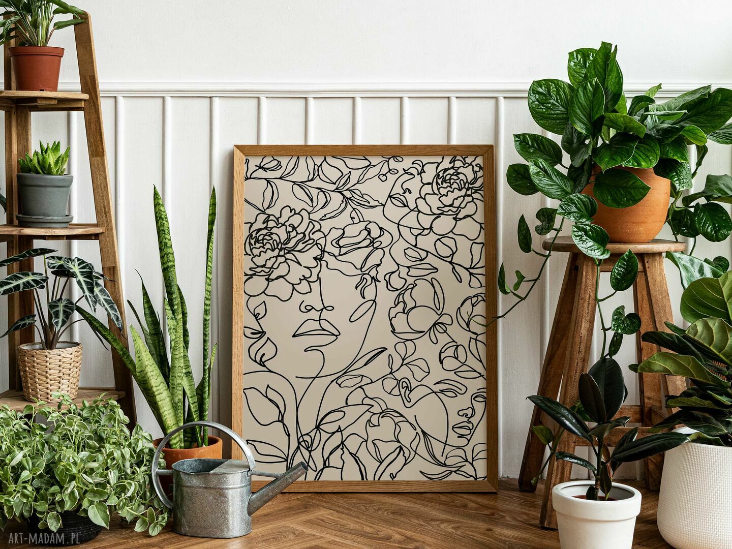 Zestaw 3 plakatów 50x70 cm - neutralna abstrakcja lineart w beżu i brązie (abst_03)