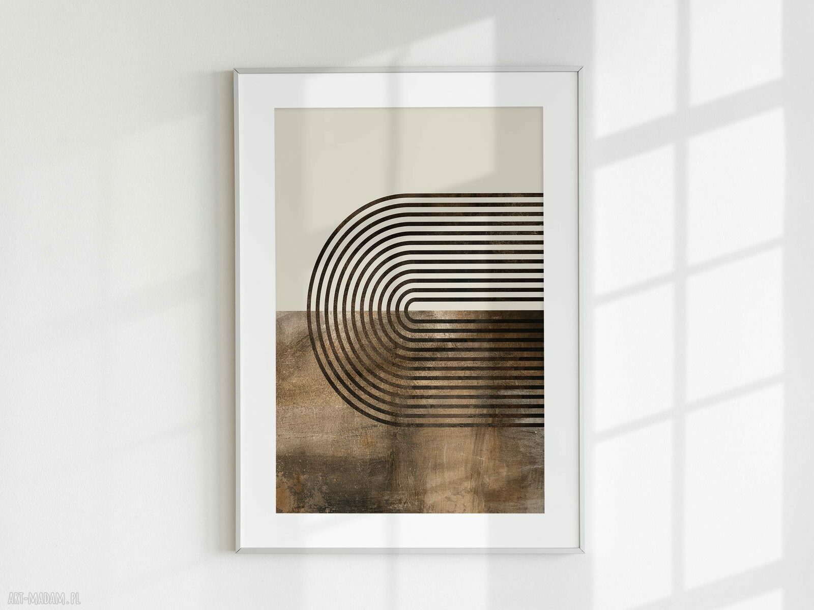 Zestaw 3 plakatów 40x50 cm boho w modnym stylu Mid Century Modern - abstrakcja geometryczna brąz i beż (tryptyk)