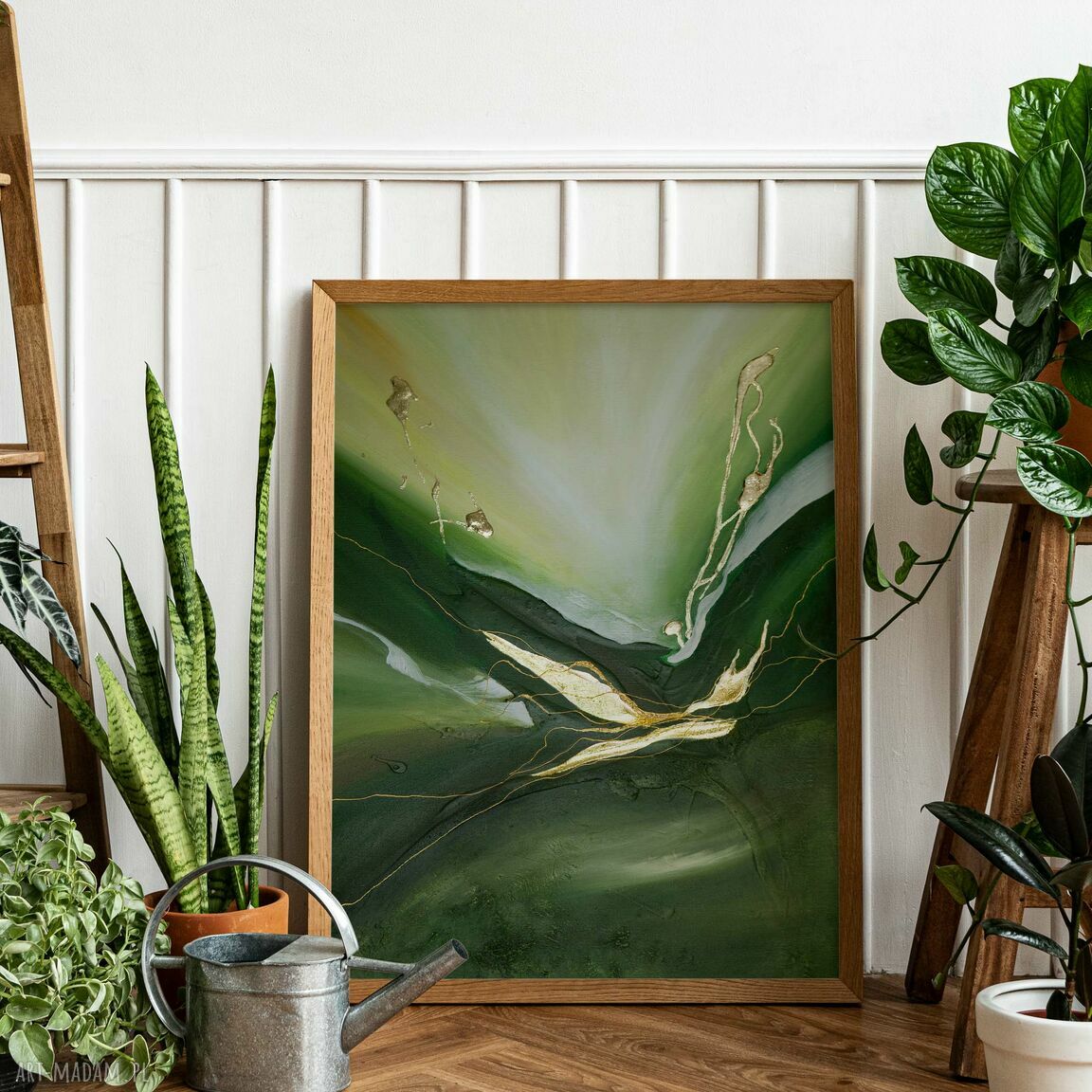 Zestaw plakatów 2 szt. 40x50 cm - abstrakcja w zieleni i złocie