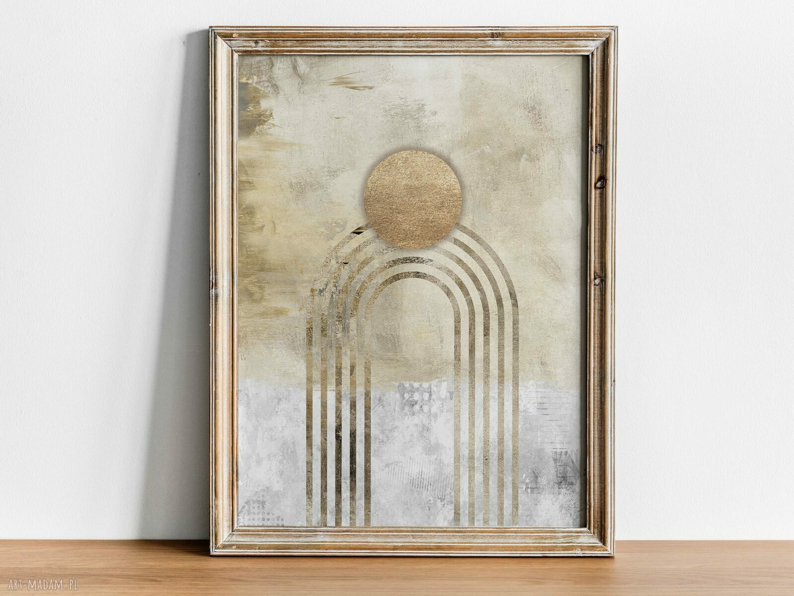 Beżowy tryptyk 3 plakatów 40x50 w stylu Mid Century Modern - abstrakcja geometryczna
