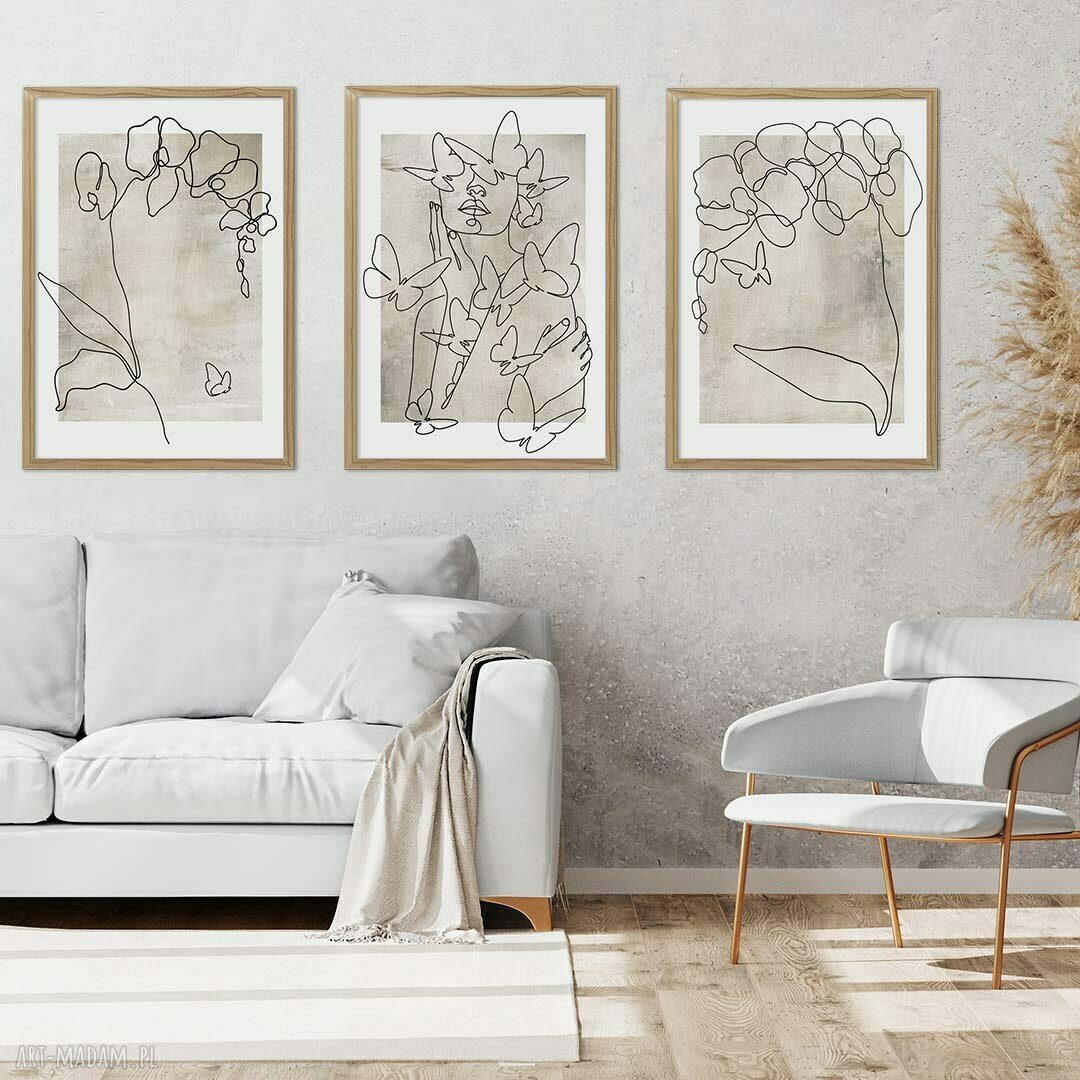 Zestaw plakatów 30x40 cm - neutralna abstrakcja line art (tryptyk)