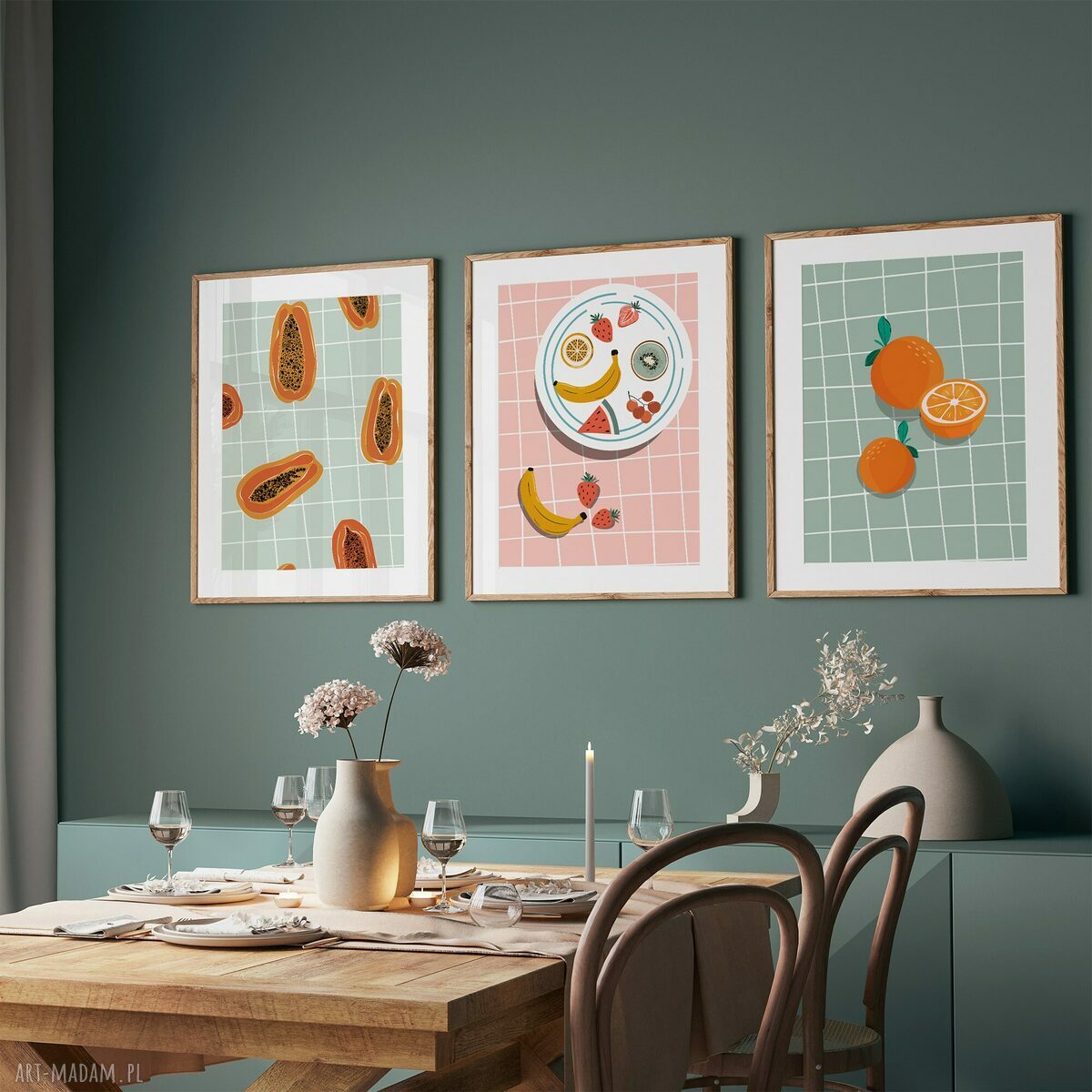 Owocowe retro w Twojej jadalni - zestaw 3 plakatów 40x50 cm (tryptyk)