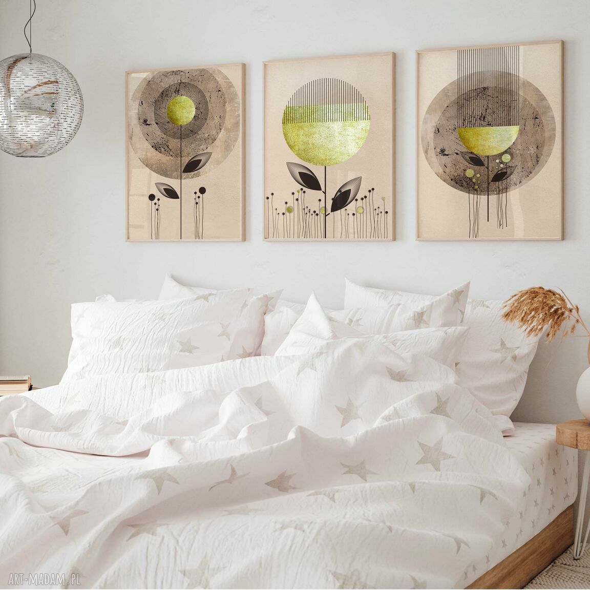 Zestaw 3 plakatów 50x70 cm - neutralna abstrakcja mid century modern