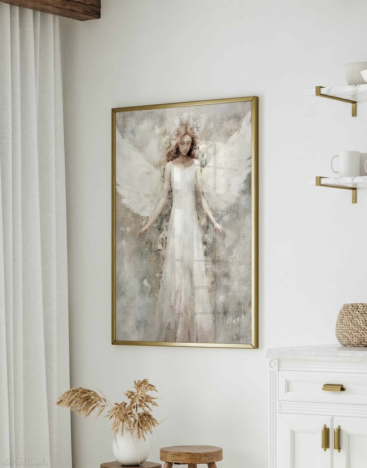 Tryptyk Łąka i Anioł 3x40x50 cm - anioły na ścianę do salonu