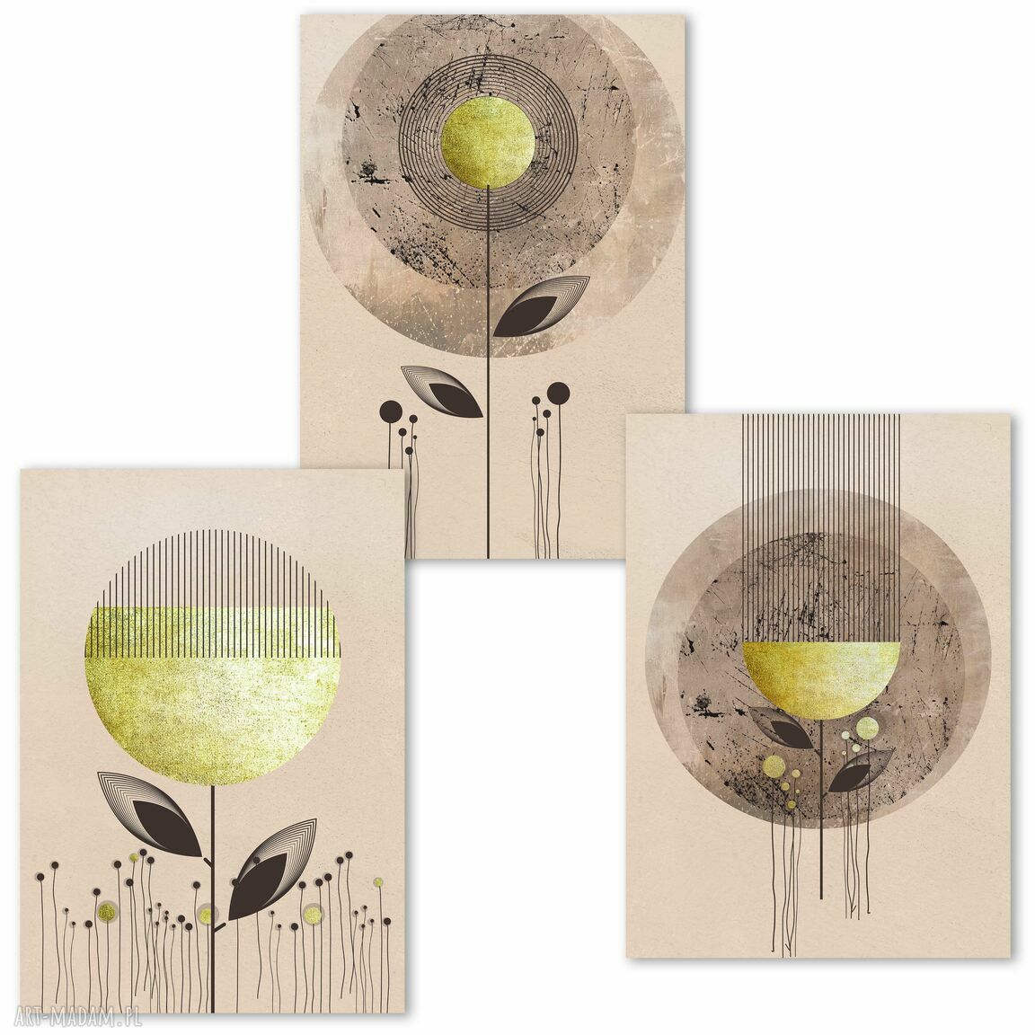 Zestaw 3 plakatów 50x70 cm - neutralna abstrakcja mid century modern