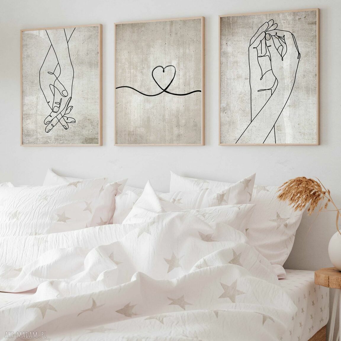 Romantyczny tryptyk 3x50x70 cm w stylu line art - zestaw do salonu