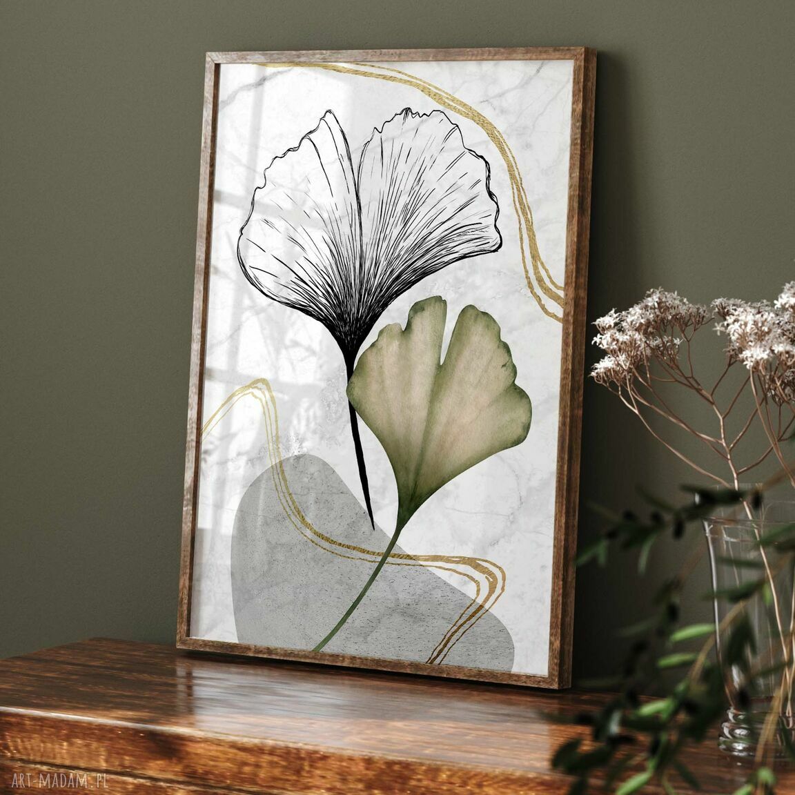 Zestaw 2 plakatów 40x50 cm liście miłorzębu - dekoracja z naturą