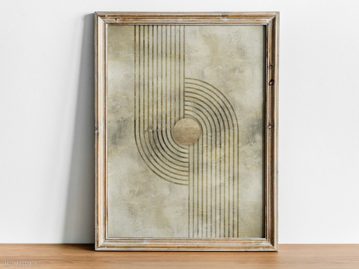Beżowy tryptyk 3 plakatów 40x50 w stylu Mid Century Modern - abstrakcja geometryczna