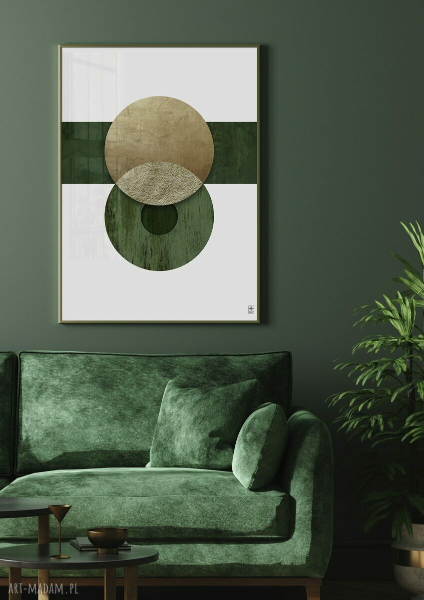 Zestaw plakatów 50x70 cm abstrakcja w zieleni, bieli i złocie - 2 szt.