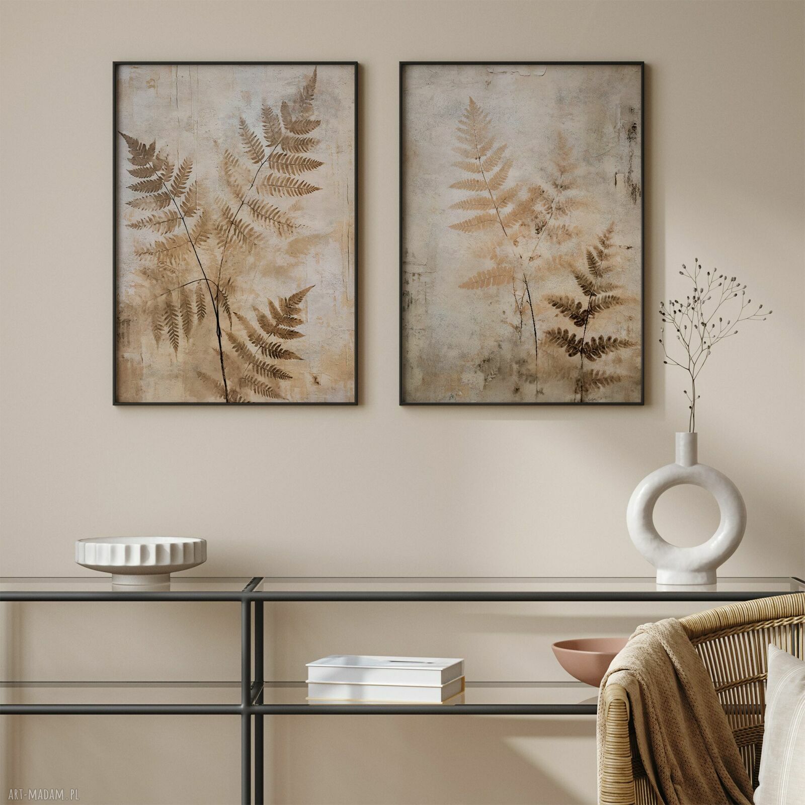 Zestaw 2 plakatów 30x40 cm Paproć w odcieniach ziemi (set229)