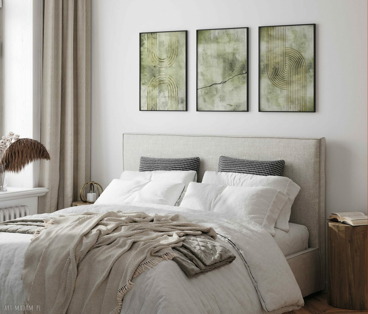 Zestaw 3 plakatów 50x70 cm w kolorze zieleń - mid century modern abstrakcja