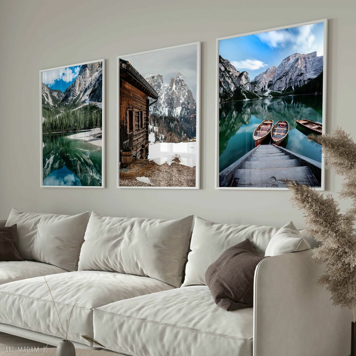 Zestaw plakatów 30x40 cm - Górskie jezioro i Dolomity (tryptyk 3 szt.)