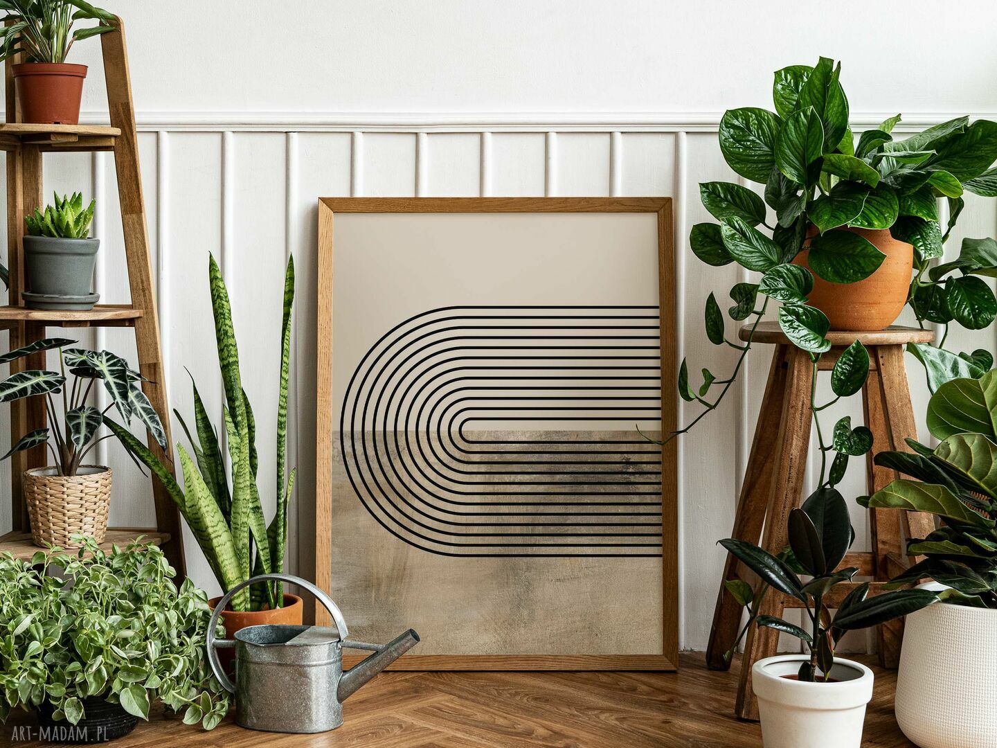 Zestaw 3 plakatów 50x70 cm - neutralna abstrakcja lineart w beżu i brązie (abst_03)