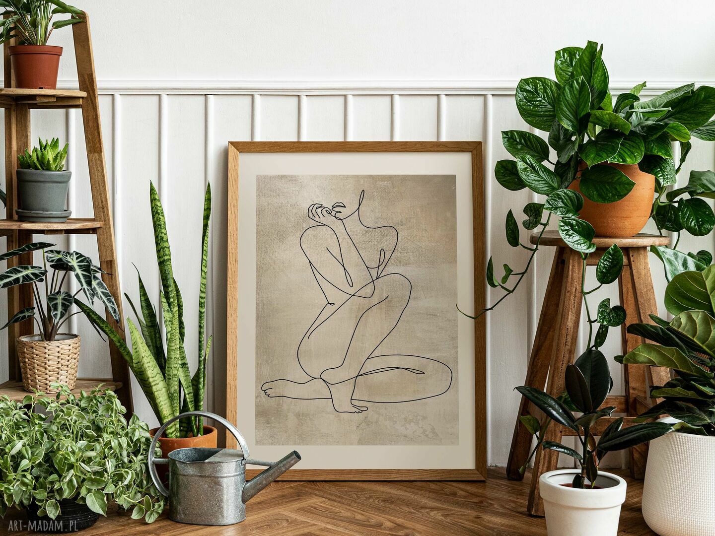 Zestaw 3 plakatów 50x70 cm - neutralna abstrakcja lineart w beżu i brązie (abst_03)