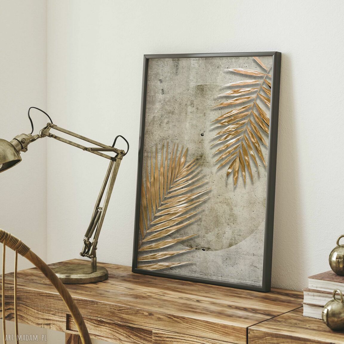 Zestaw 2 plakatów 50x70 cm Liście set86 - szaro-złota dekoracja botaniczna bez ram