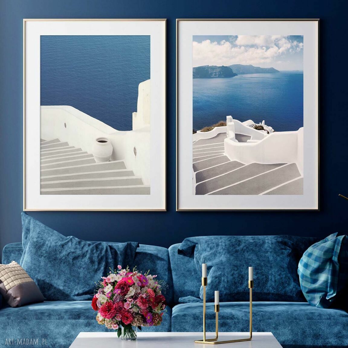 Zestaw 2 plakatów Santorini 50x70 cm - architektura do salonu (bez ram)