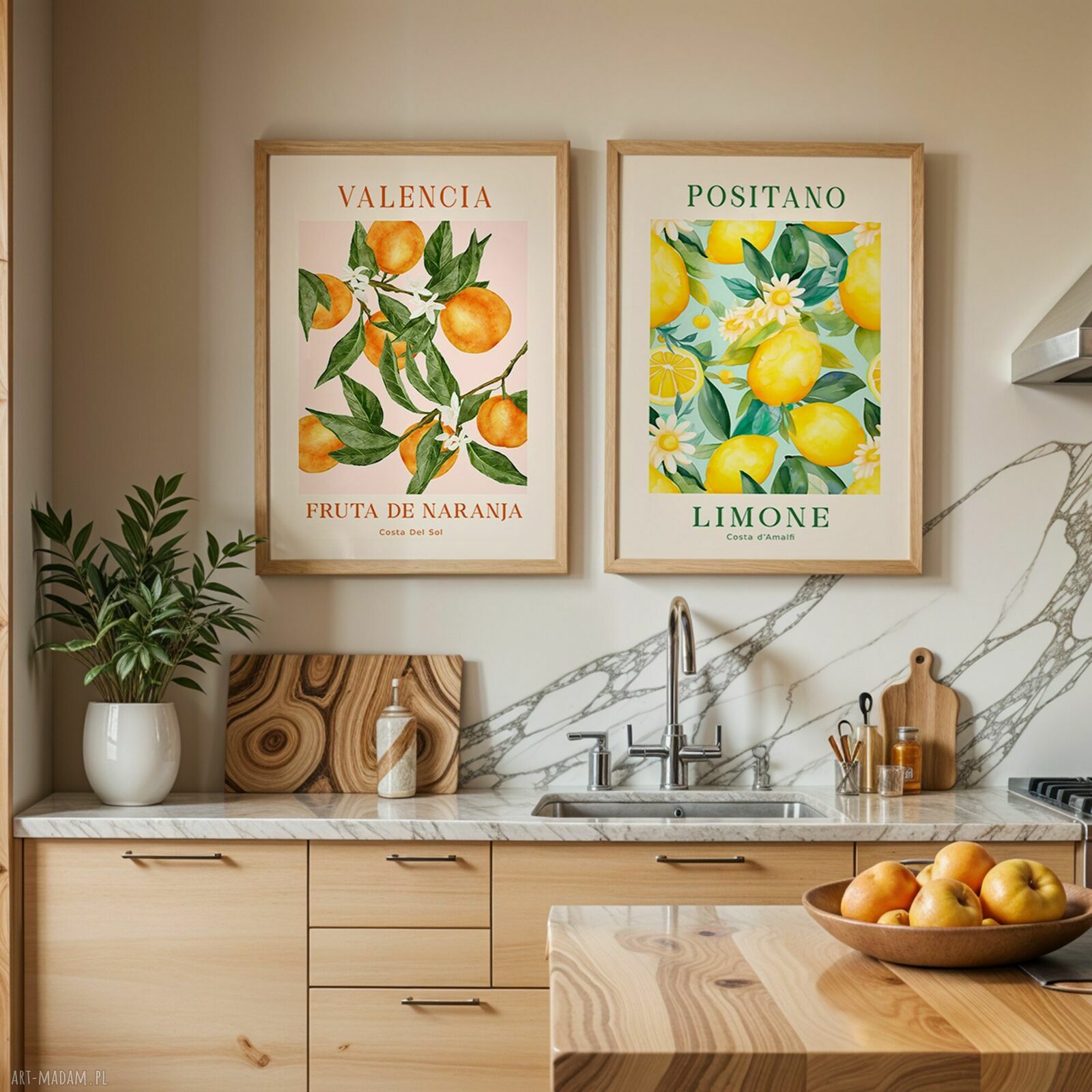 Zestaw 2 plakatów 50x70 Positano & Valencia na ścianę do kuchni i jadalni