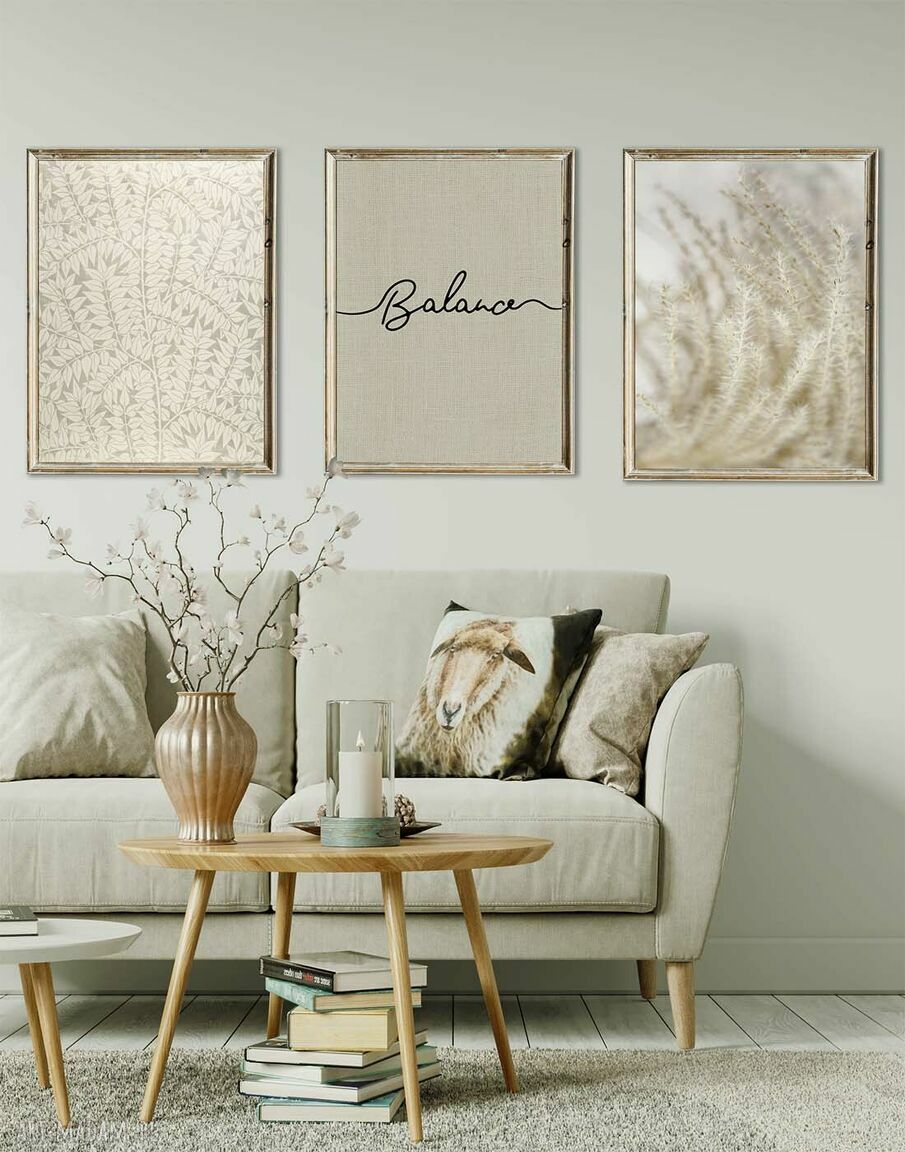Tryptyk do salonu - zestaw plakatów 3x 30x40 cm w stylu boho (neutralne barwy)