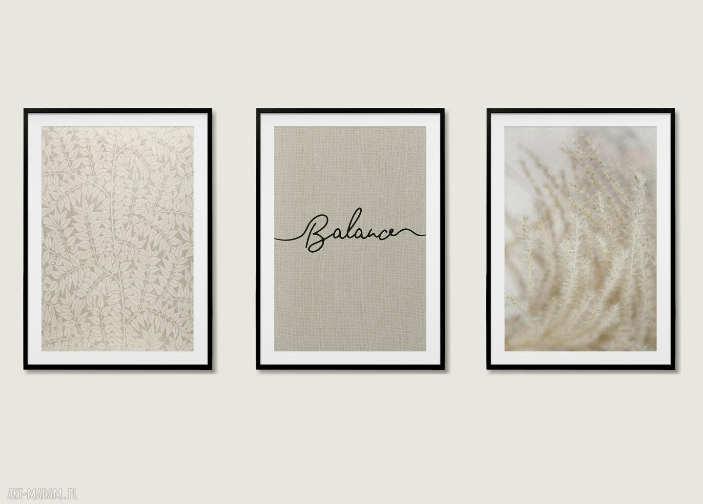 Tryptyk do salonu - zestaw plakatów 3x 30x40 cm w stylu boho (neutralne barwy)