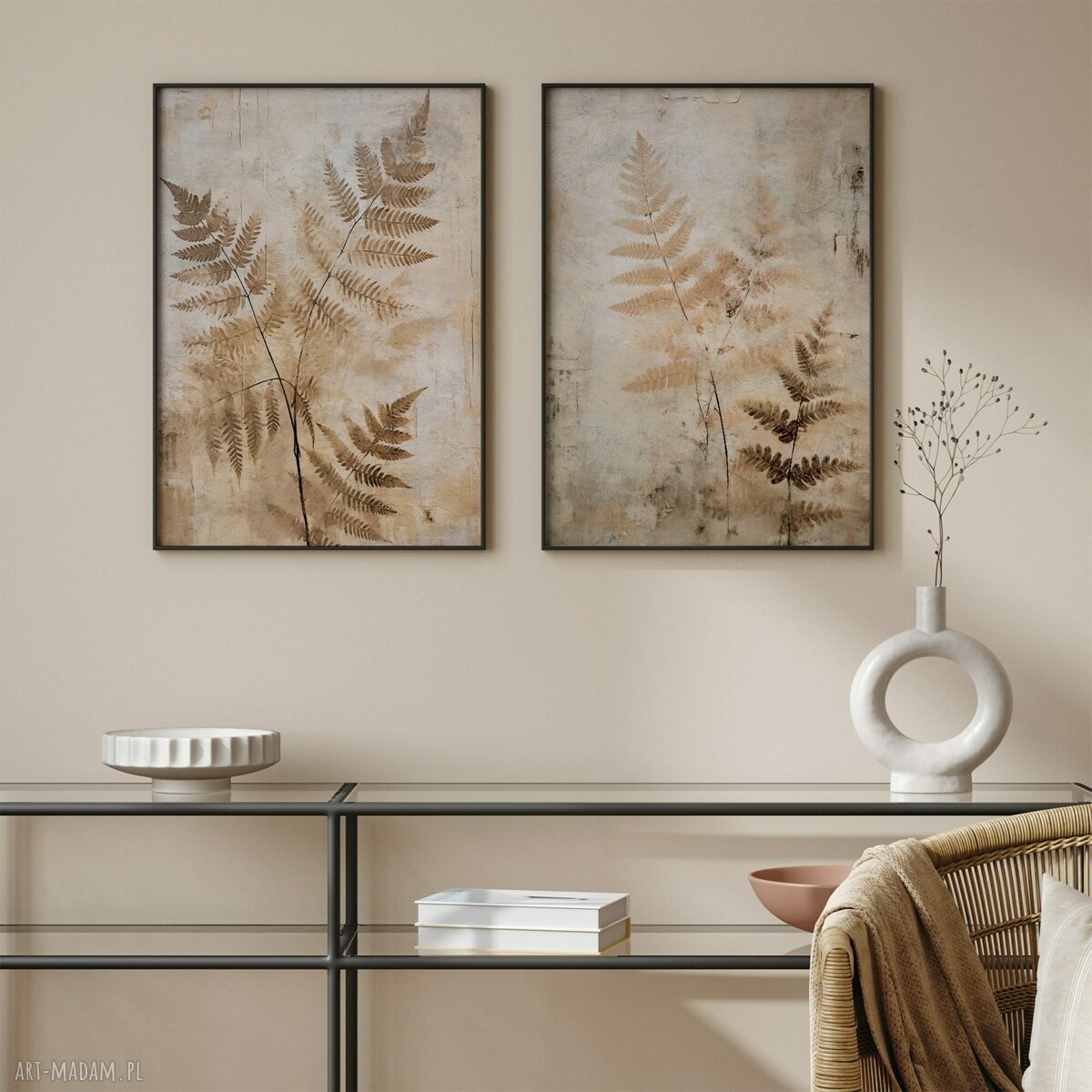 Zestaw 2 plakatów 40x50 cm Paproć w odcieniach ziemi (set229)