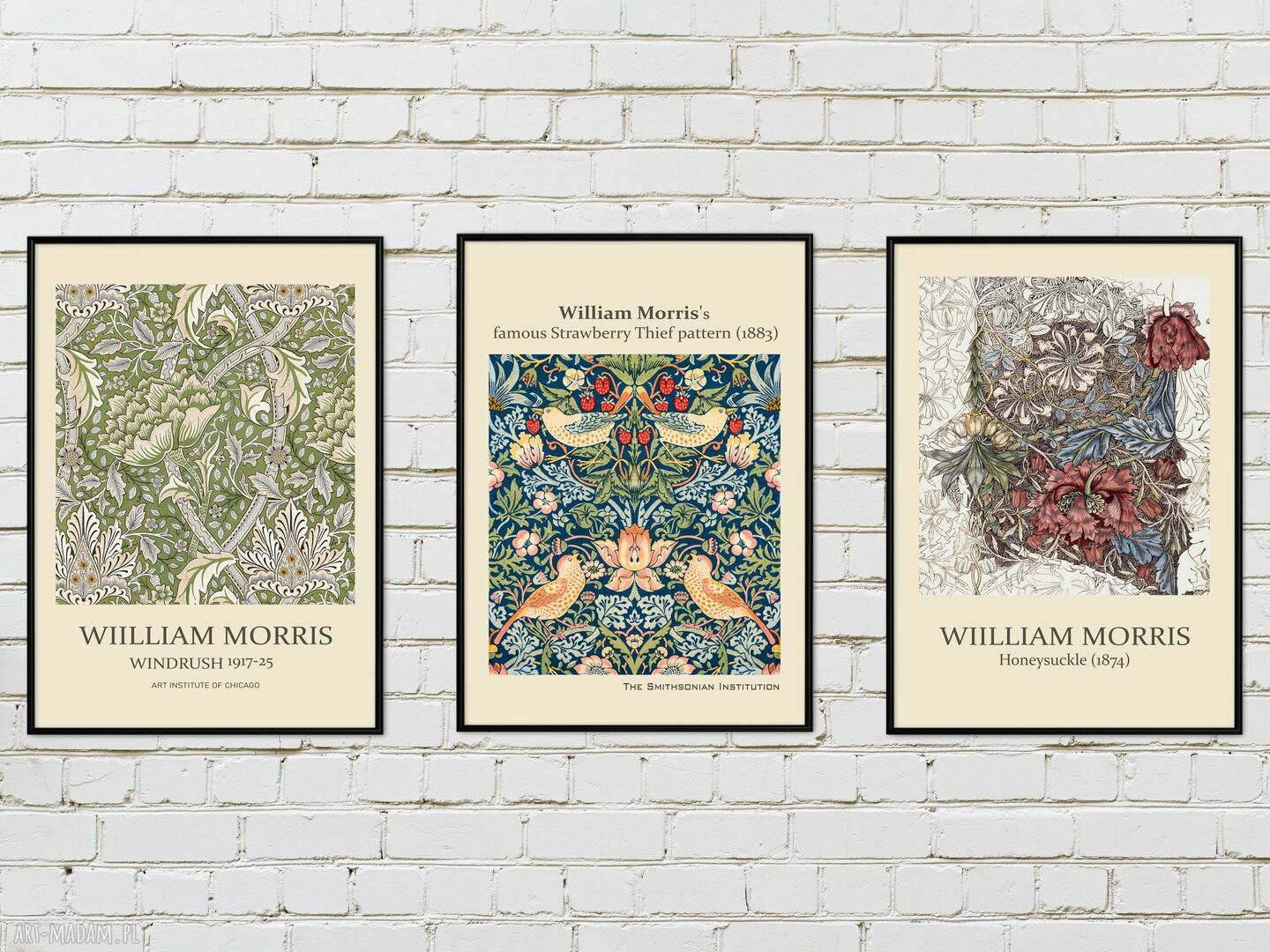 Zestaw 3 plakatów 40x50 cm William Morris - retro vintage botaniczne