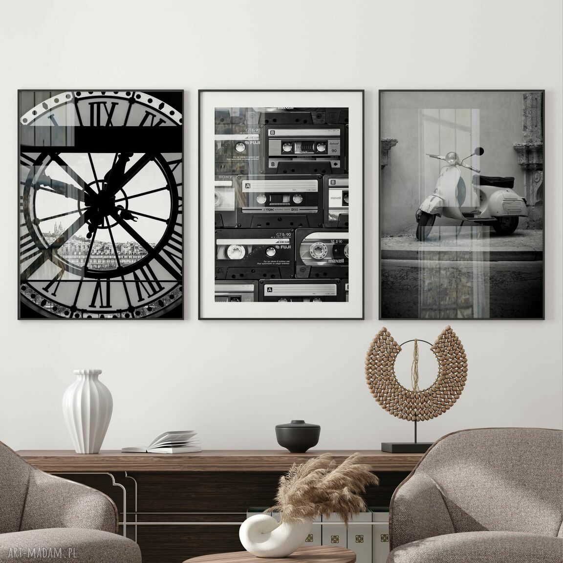 Zestaw plakatów 3x 40x50 cm - czarno-białe fotografie do salonu