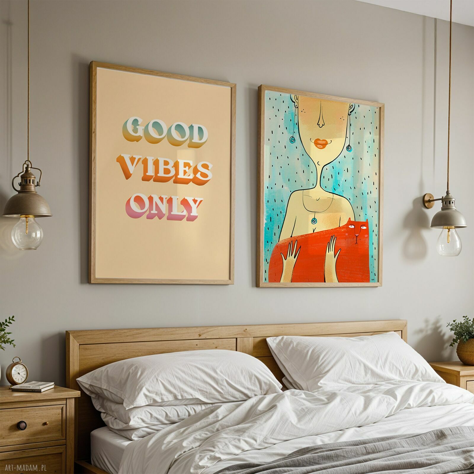 Zestaw plakatów 2x30x40 cm GOOD VIBES ONLY z kotem (set213)