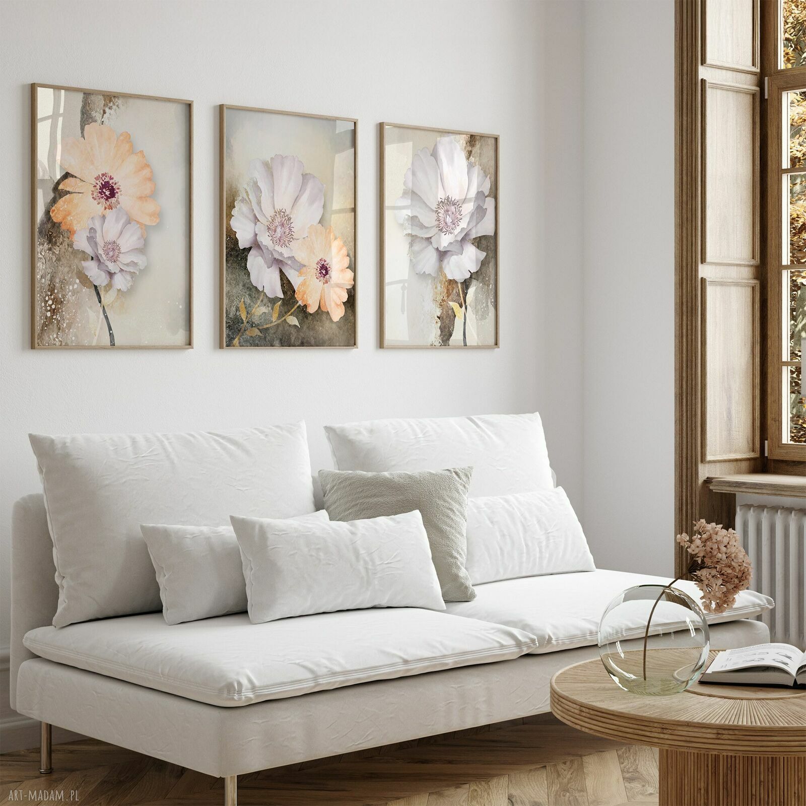 Zestaw plakatów 50x70 cm Pastelowe kwiaty - tryptyk natura