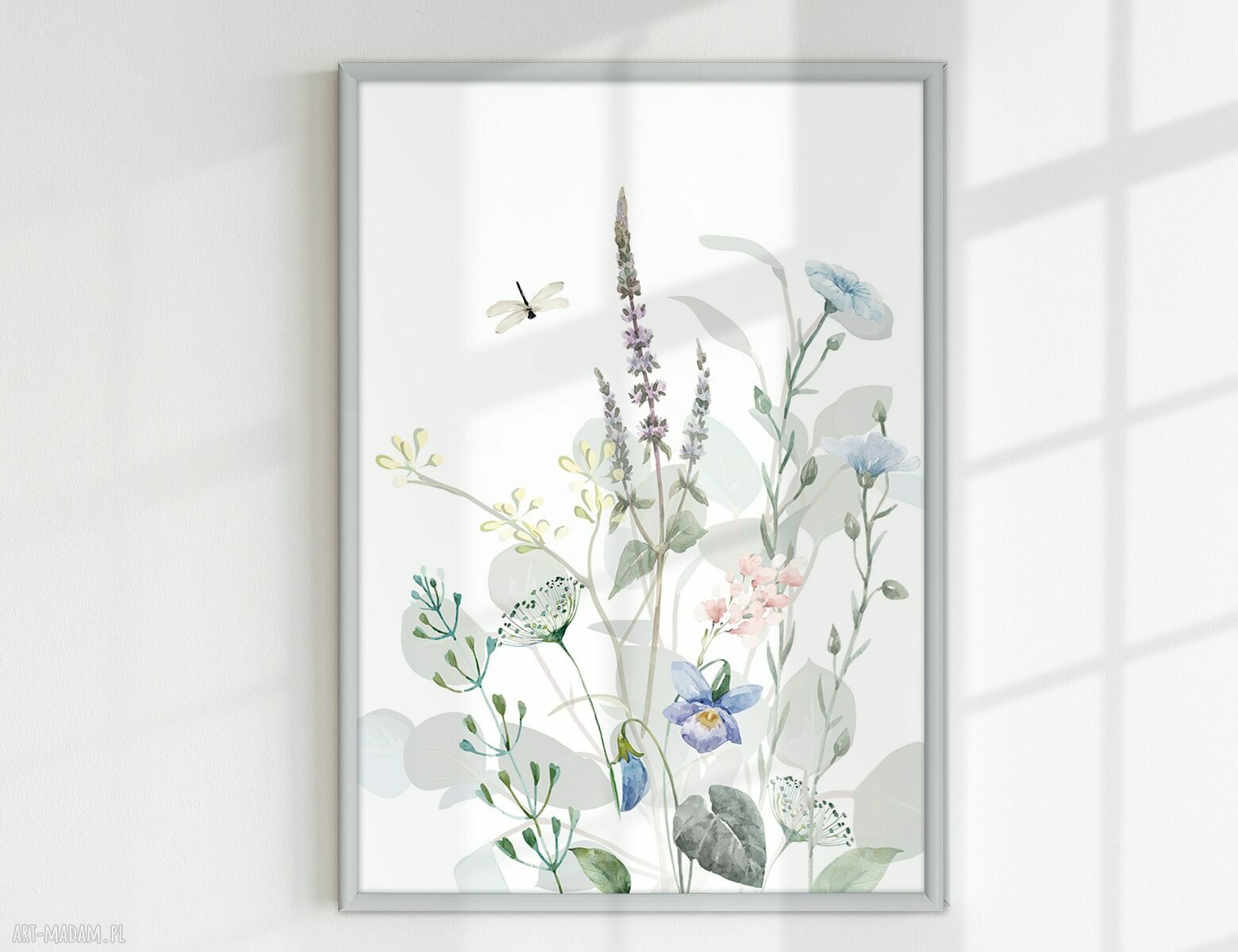 Tryptyk botaniczny 3 plakaty 40x50 cm: łąka, kwiaty i motyle