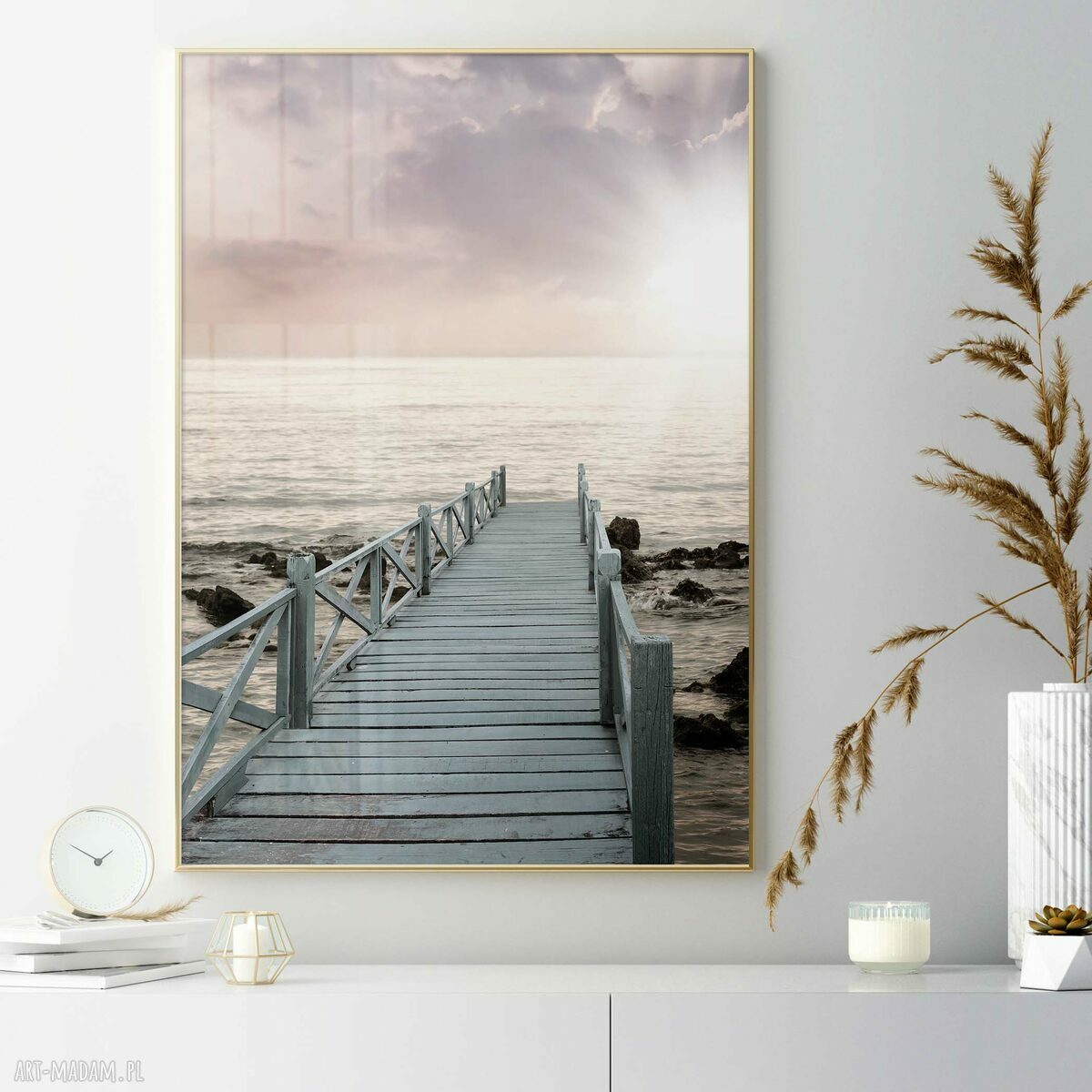 Zestaw plakatów do sypialni 40x50 cm - molo i róża (2 szt.)