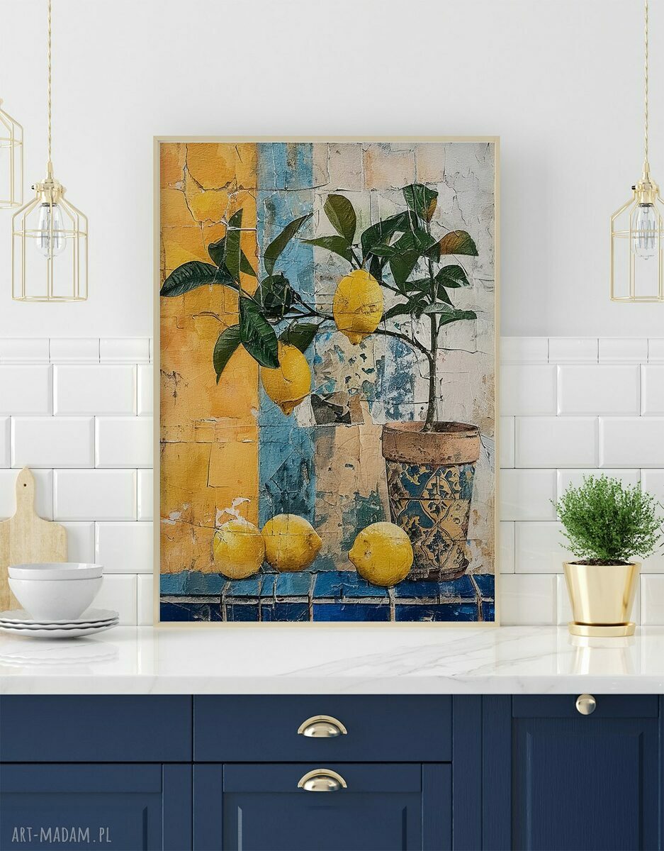 Zestaw plakatów 30x40 cm Cytryny i ceramika - 3 sztuki w formie tryptyku